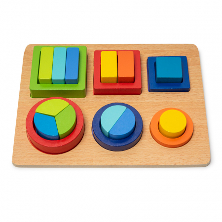 Puzzle 3D - Puzzle 3D din Lemn in Cutie cu Forme Geometrice Colorate
