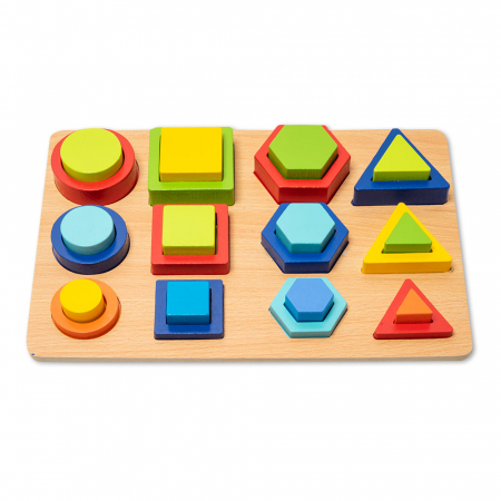 Puzzle 3D din lemn in cutie cu forme geometrice colorate [0]