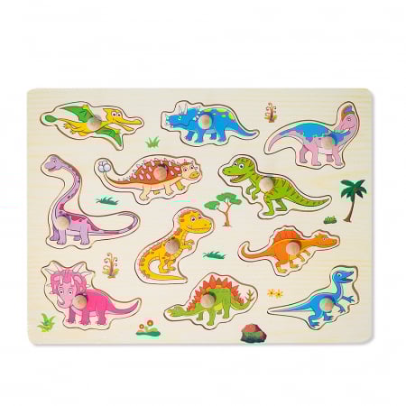 Puzzle Clasic - Puzzle din Lemn cu Dinozauri Montessori