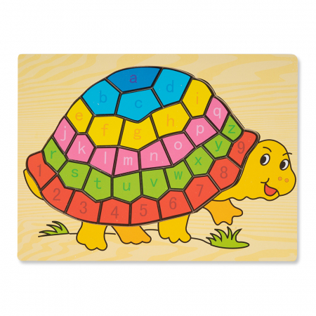 Puzzle-uri Clasice si Speciale - Puzzle din Lemn cu Litere Broasca Testoasa