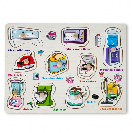 Puzzle din Lemn cu Obiecte Casnice