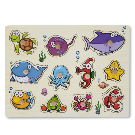 Puzzle-uri Clasice si Speciale - Puzzle din Lemn cu Pui de Animale Acvatice