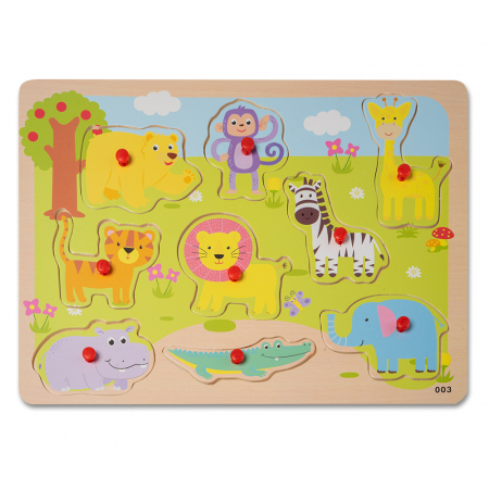 Puzzle cu Animale - Puzzle din Lemn cu Pui de Animale Salbatice