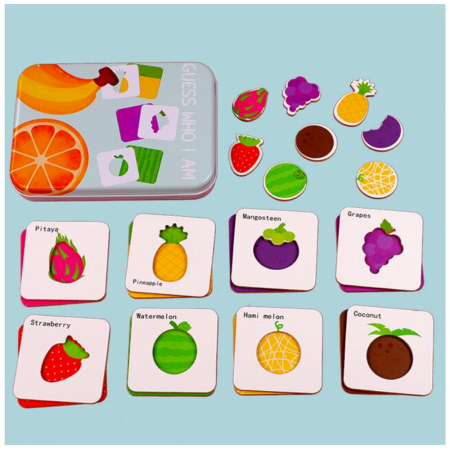 Puzzle in Cutie Metalica - Puzzle din lemn cu Fructe in cutie Metalica Montessori