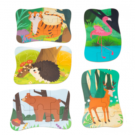 Puzzle din Lemn cu Animalute in Cutie Metalica Montessori [1]