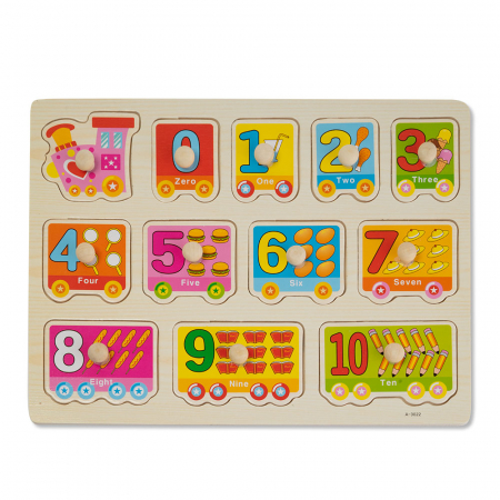 Puzzle-uri Clasice si Speciale - Puzzle din Lemn Incastru, Trenulet cu Vagoane Numerotate, 12 Piese Montessori