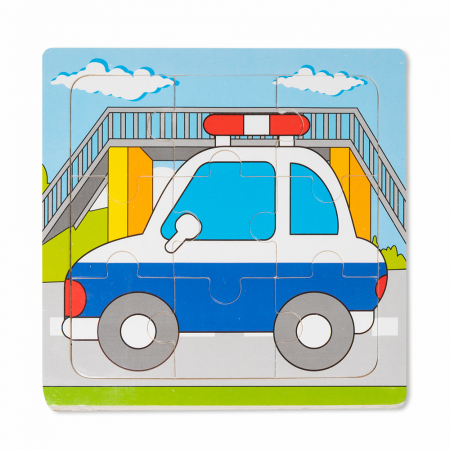 Puzzle-uri Clasice si Speciale - Puzzle din Lemn Masina de Politie Montessori