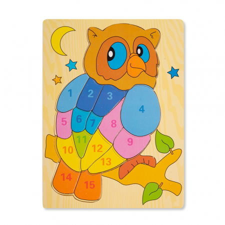 Puzzle Clasic - Puzzle din Lemn cu Numere Bufnita