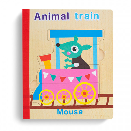 Puzzle-uri Clasice si Speciale - Puzzle din Lemn Tip Carte Animal Train