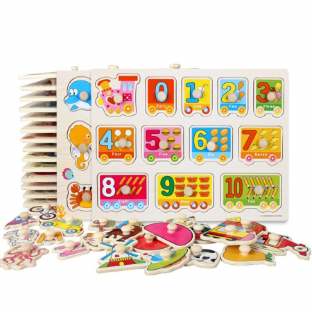 Puzzle din Lemn Incastru, Trenulet cu Vagoane Numerotate, 12 Piese Montessori [3]