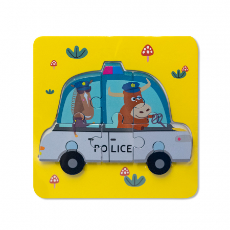 Puzzle-uri Clasice si Speciale - Puzzle mic 3D din lemn - masina de politie Montessori