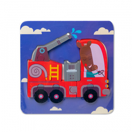 Puzzle-uri Clasice si Speciale - Puzzle Mic 3D din Lemn - Masina de Pompieri Montessori