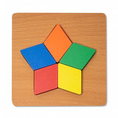 Puzzle-uri Clasice si Speciale - Puzzle mic 3D din lemn cu forme geometrice colorate Montessori