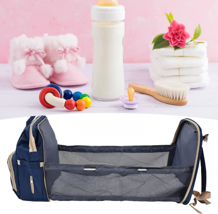 Rucsac Multifunctional pentru Scutece Bebelusi cu Patut Pliabil - Albastru [2]