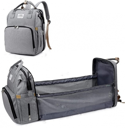 Rucsac Multifunctional pentru Scutece Bebelusi cu Patut Pliabil - Gri [2]