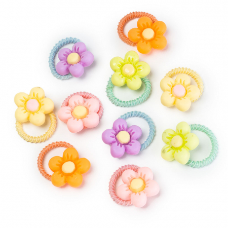 Accesorii - Set 10 Elastice de Par pentru Fetite - Floricele Mov Multicolore