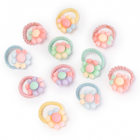 Accesorii - Set 10 Elastice de Par pentru Fetite - Floricele Roz Multicolor