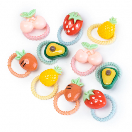 Accesorii - Set 10 Elastice de Par pentru Fetite - Fructe/Legume