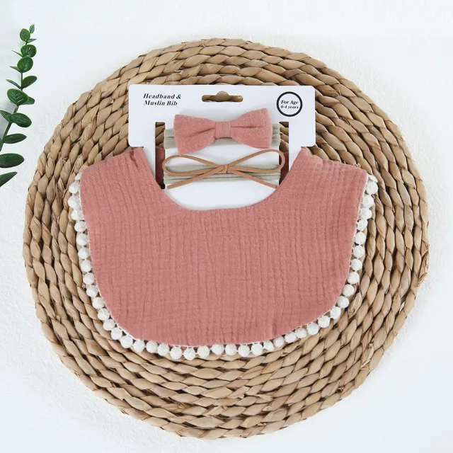 Produse - Set Bavetica cu Fundita pentru Copii din Bumbac - Caramiziu