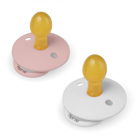 Ingrijirea si Confortul Bebelusului: - Set de 2 Suzete Natural Comfort - Tetina din Latex, Culori Crem si Roz Pudrat