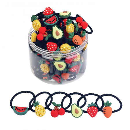 Agrafe Par - Set Elastice de Par in Cutie - Tip Legume/Fructe