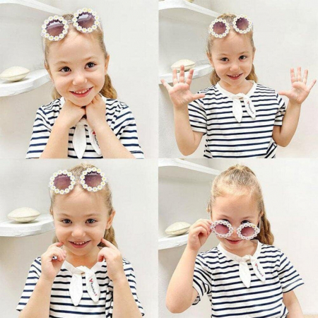 Set Ochelari de Soare pentru Fetite, Model Floricele Vesele, Marime Universala - Alb [9]