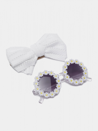 Set Ochelari de Soare pentru Fetite, Model Floricele Vesele, Marime Universala - Alb [2]
