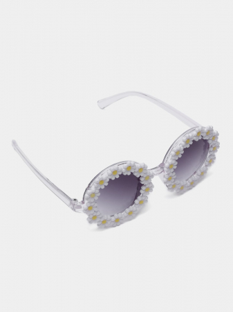 Set Ochelari de Soare pentru Fetite, Model Floricele Vesele, Marime Universala - Alb [4]