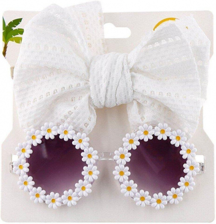 Set Ochelari de Soare pentru Fetite, Model Floricele Vesele, Marime Universala - Alb [5]