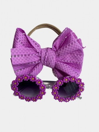 Set Ochelari de Soare pentru Fetite, Model Floricele Vesele, Marime Universala - Mov [1]