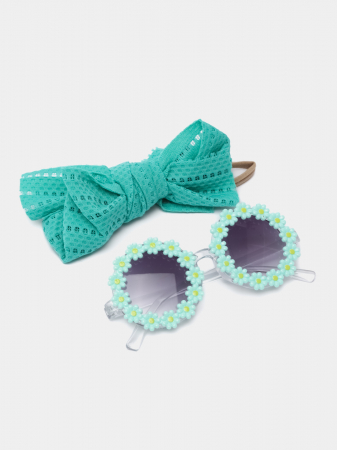 Set Ochelari de Soare pentru Fetite, Model Floricele Vesele, Marime Universala - Verde [6]