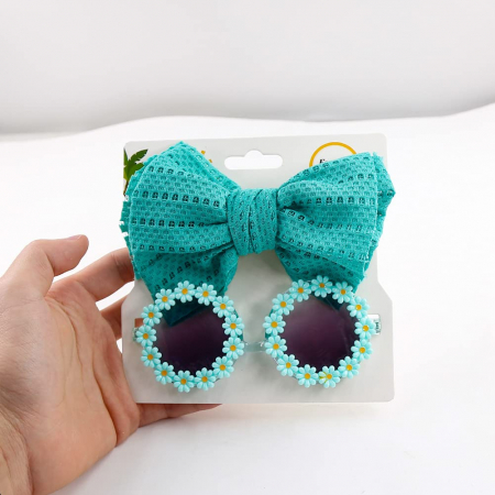 Set Ochelari de Soare pentru Fetite, Model Floricele Vesele, Marime Universala - Verde [4]