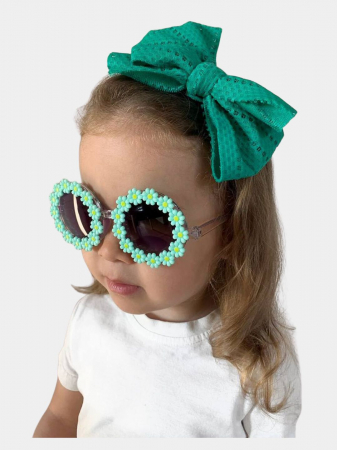 Set Ochelari de Soare pentru Fetite, Model Floricele Vesele, Marime Universala - Verde [2]