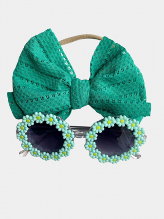 Set Ochelari de Soare pentru Fetite, Model Floricele Vesele, Marime Universala - Verde [3]