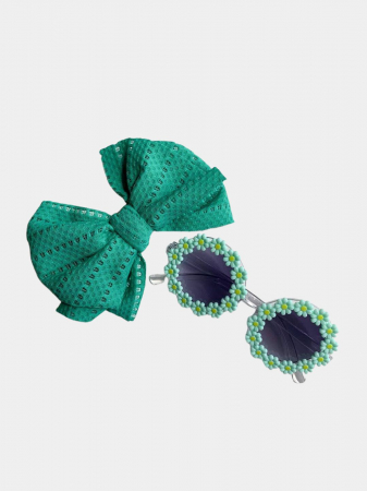 Set Ochelari de Soare pentru Fetite, Model Floricele Vesele, Marime Universala - Verde [5]