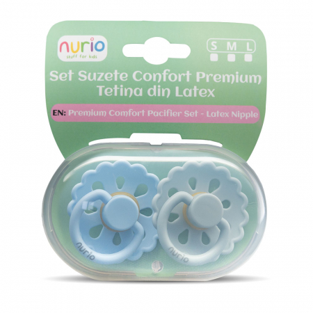 Ingrijirea si Confortul Bebelusului: - Set Suzete Confort Premium - Tetina din Latex, Culori Albastru si Gri