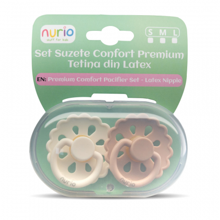 Ingrijirea si Confortul Bebelusului: - Set Suzete Confort Premium - Tetina din Latex, Culori Crem si Roz Pudrat