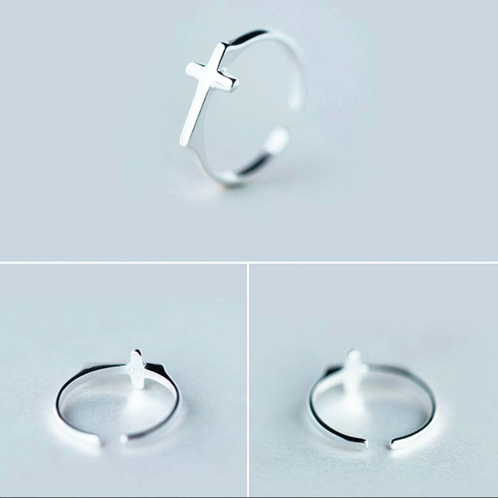 Inel Little Cross Argint 925 Reglabil Cruce Delicata Minimalist Credinta Bijuterie Femei [5]