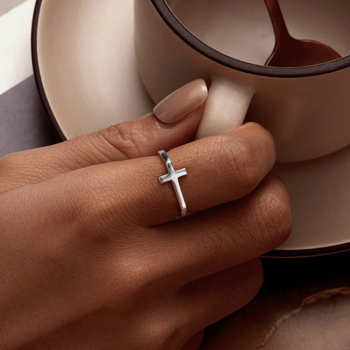 Inel Little Cross Argint 925 Reglabil Cruce Delicata Minimalist Credinta Bijuterie Femei [4]
