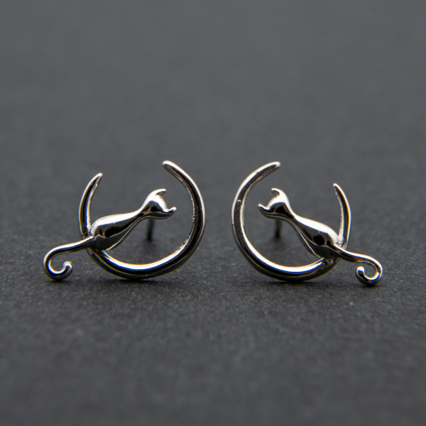 Set Cercei Moon Cat Argint 925 placat aur alb [2]