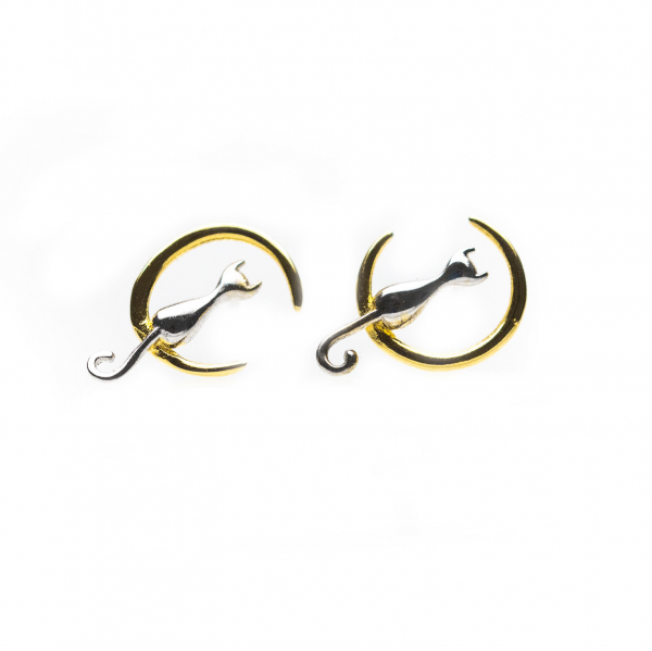 Set Cercei Moon Cat Argint 925 placat aur galben [3]