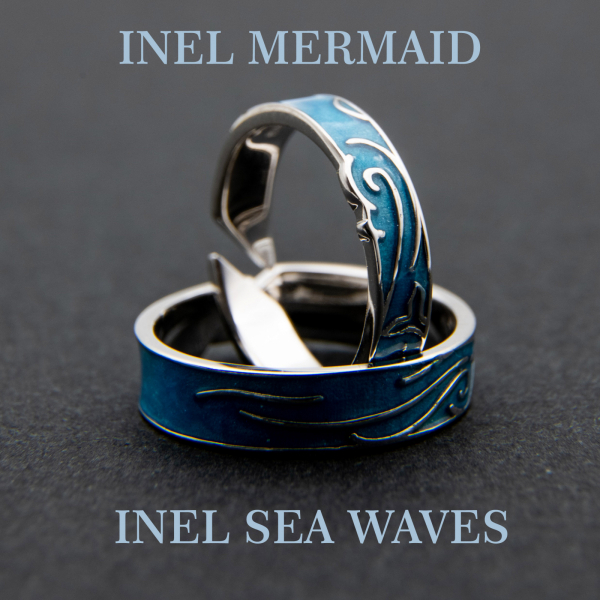 Set Inele Argint 925, MERMAID & SEA WAVES ' Aquamarine ' [10]