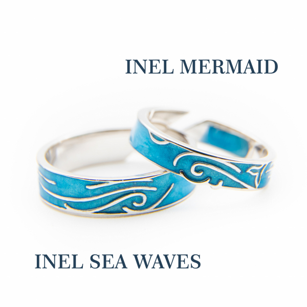 Set Inele Argint 925, MERMAID & SEA WAVES ' Aquamarine ' [9]