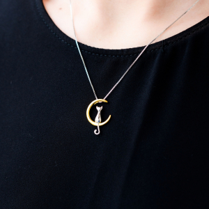 Coliere - Colier Moon Cat Argint 925 placat aur galben