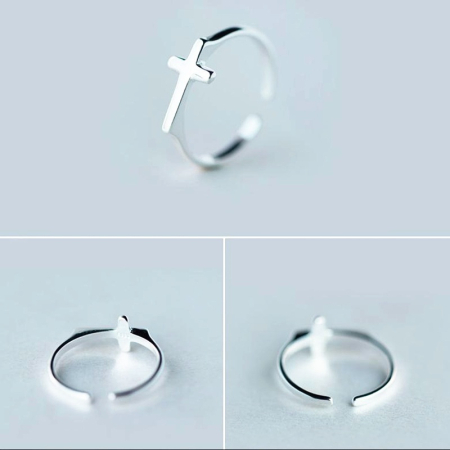 Inel Little Cross Argint 925 Reglabil Cruce Delicata Minimalist Credinta Bijuterie Femei [4]
