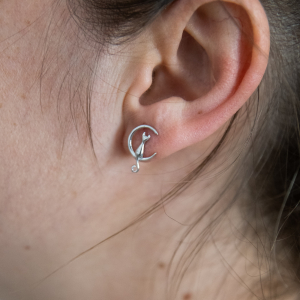 Cercei - Set Cercei Moon Cat Argint 925 placat aur alb