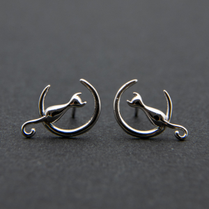 Set Cercei Moon Cat Argint 925 placat aur alb [1]