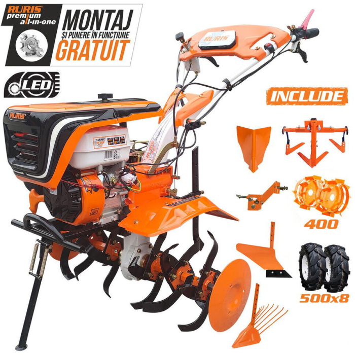 Motosapatoare RURIS 732 ACC cauciuc+ rarita+ plug+ adaptor+ dispozitiv scos cartofi+ roti metalice 400 fara manicot+ cultivator 7.5 CP [5]