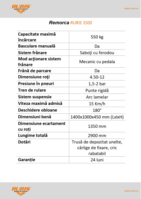 Remorca pentru motocultor Ruris 550 kg [2]