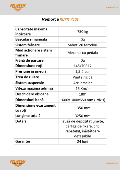 Remorca pentru motocultor Ruris 750 kg [5]